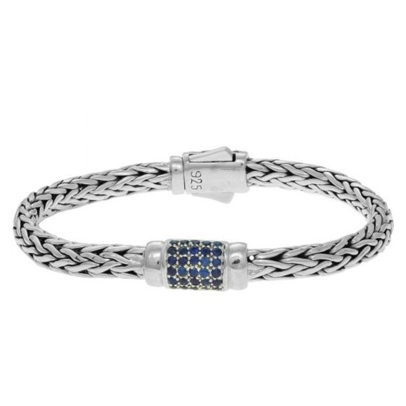Oval Weave Bracelet with Blue Sapphire Grid - .925 - Picture 1 of 1